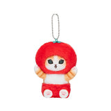 Mofusand cat Plush keychain with a red tomato custume on a white background