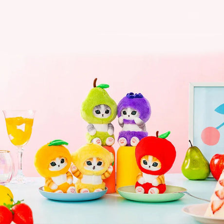 Colorful Mofusand cats plush keychain dressed as fruits and vegetables