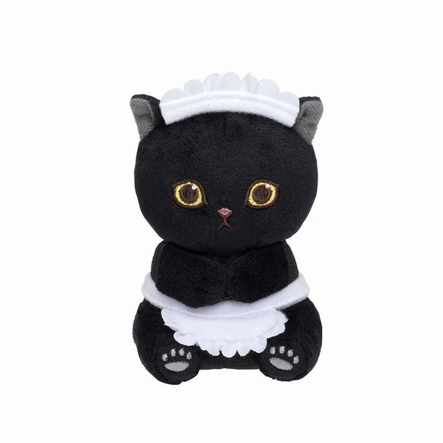 Officially licensed Mofusand black cat dressed as a classic maid plush stuffed animal 