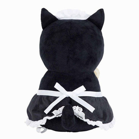 Officially licensed Mofusand black cat plush dressed as a classic maid and holding feather duster