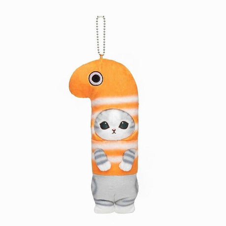Officially licensed Mofusand cat plush keychain wearing an orange gorgasia sea eel head costume