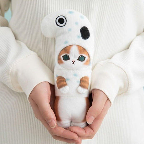 Officially licensed Mofusand cat plush keychain wearing a white sea eel head costume