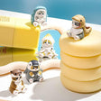 An officially licensed collection of five Mofusand aquatic animal figurines featuring kittens dressed in cute sea creature suits, including an otter, shark, whale shark, penguin, and squid