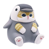 An officially licensed collection of five Mofusand aquatic animal figurines featuring kittens dressed in cute sea creature suits, including an otter, shark, whale shark, penguin, and squid