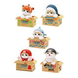 Collectible mofusand cat clocks featuring various costumes like a shark, tuna, and octopus, presented in mini crates as a blind box series with digital time.