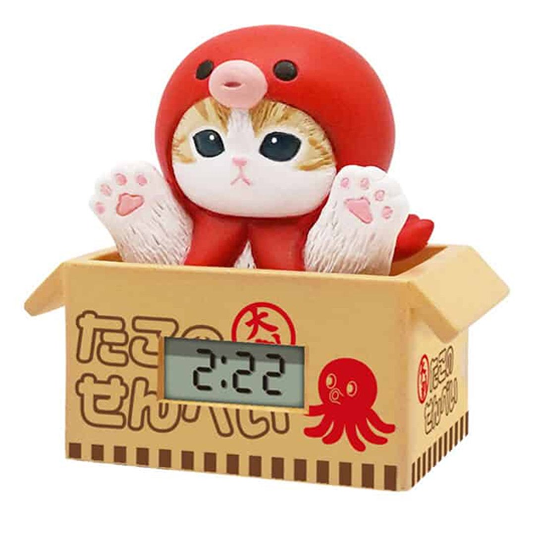 Official mofusand licensed digital clocks, a collectible blind box series of cute cat figures in Octopus themed costumes, ideal for kawaii desk decor