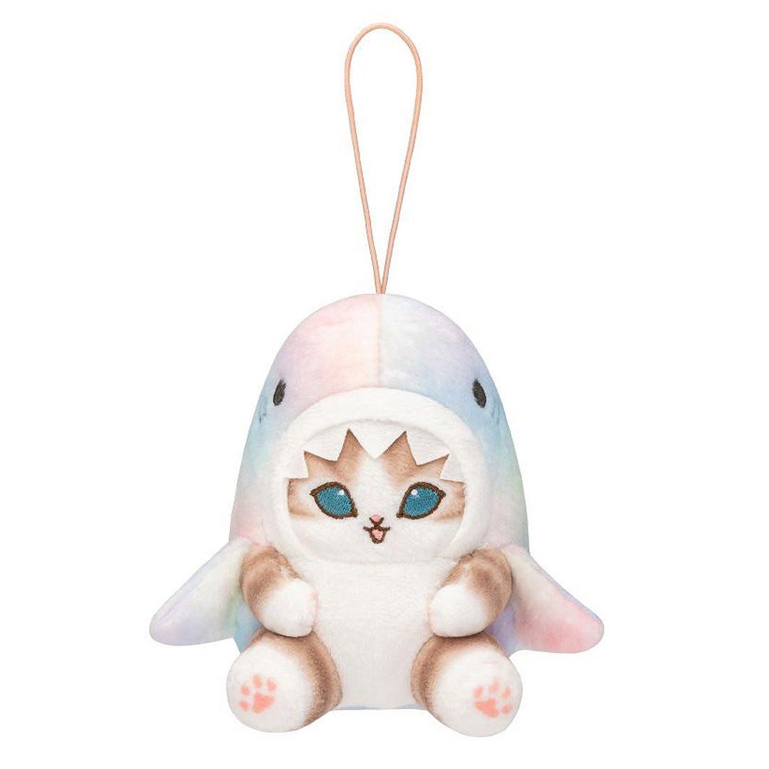 Officially Licensed Mofusand Pastel Shark Meow Plush Keychain! These authentic cats in pastel marble hoodies feature stunning blue eyes, pink paw pads, and a playful open-mouth expression. Perfect for ornament , displaying, bag charm or gifting to Mofusand fans of all ages.