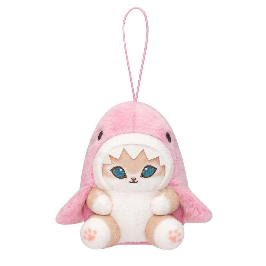 Officially Licensed Mofusand Pastel Shark Meow Plush Keychain! These authentic cats in pastel pink hoodies feature stunning blue eyes, and pink paw pads. Perfect for ornament , displaying, bag charm or gifting to Mofusand fans of all ages.