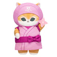 Officially licensed large ginger cat plush in a pink ninja gi and hood, holding a pink plush shuriken star