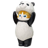 A set of six mofusand collectible cat figurines featuring kittens dressed in adorable animal suits including a panda, cow, tiger, rabbit, bear, and dog.
