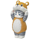 A set of six mofusand collectible cat figurines featuring kittens dressed in adorable animal suits including a panda, cow, tiger, rabbit, bear, and dog.