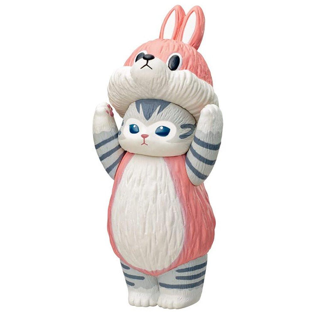 A set of six mofusand collectible cat figurines featuring kittens dressed in adorable animal suits including a panda, cow, tiger, rabbit, bear, and dog.