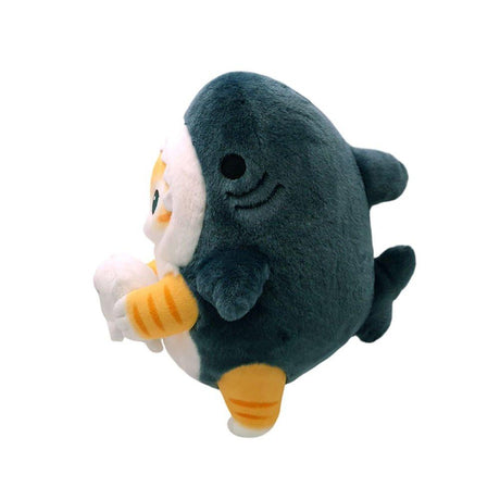 Office licensed by Mofusand cat dressed in a cute shark costume, holding a playful seal. This plush is perfect for fans of Mofusand, combining charm, coziness, and a touch of fun! A must-have for collectors and cat lovers alike.