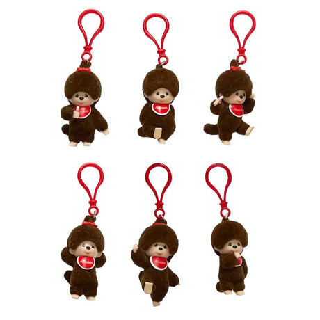 An exclusive set of officially licensed Sekiguchi's Monchhichi flocked character backpack hanger keychains in the blind boxes.