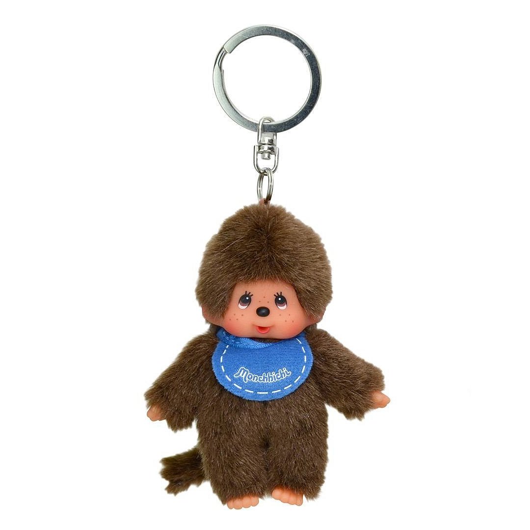 Official License  Monchhichi boy keychain features Monchhichi signature blue bib,he’s the perfect fun companion for your keys, bag, or backpack, and comes in an adorably tiny size that fits right in your hand!