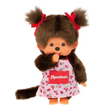 Monchhichi girl is wearing a pink cherry print apron and thumb-sucking pose.ideal for Christmas gifts.