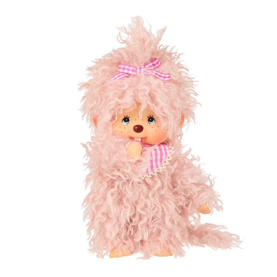  Officially licensed by Sekiguchi Japan, Monchhichi girl dressed in luxurious pink-beige plush fur with her signature thumb-sucking pose. She’s perfect for cuddling, displaying, or gifting to Monchhichi fans of all ages.