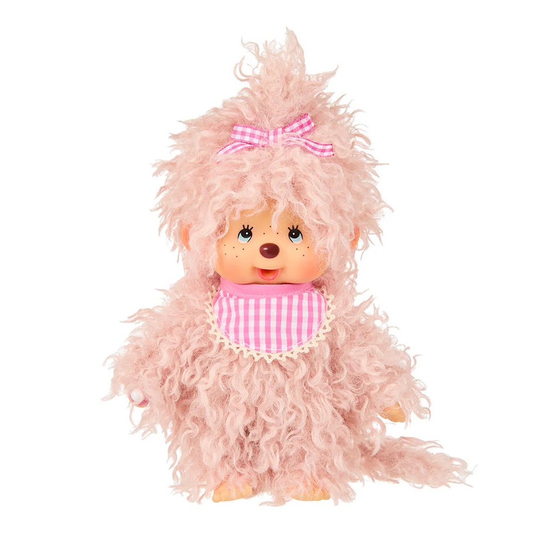  Officially licensed by Sekiguchi Japan, Monchhichi girl dressed in luxurious pink-beige plush fur with her signature thumb-sucking pose. She’s perfect for cuddling, displaying, or gifting to Monchhichi fans of all ages.