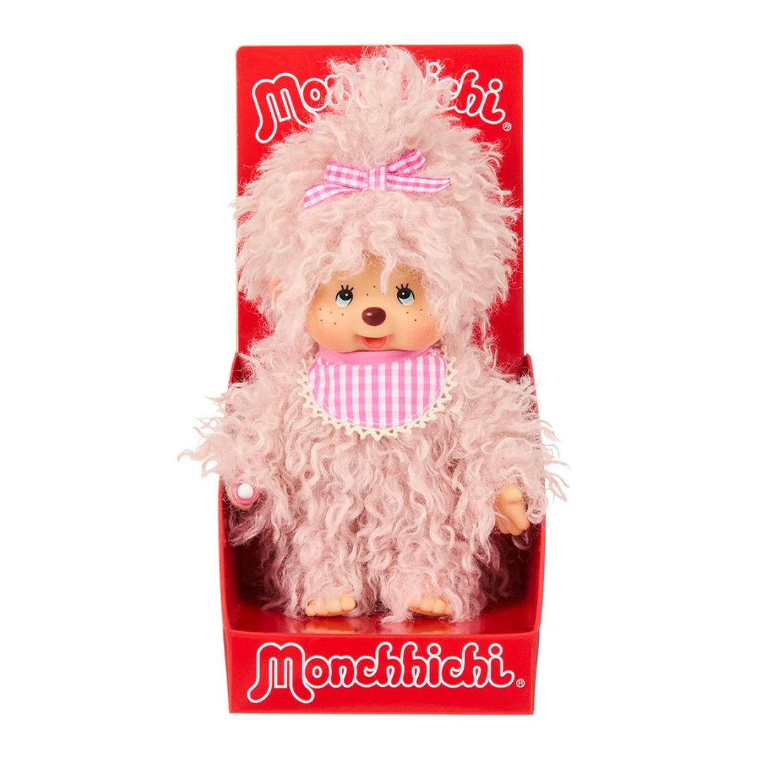  Officially licensed by Sekiguchi Japan, Monchhichi girl dressed in luxurious pink-beige plush fur with her signature thumb-sucking pose. She’s perfect for cuddling, displaying, or gifting to Monchhichi fans of all ages.