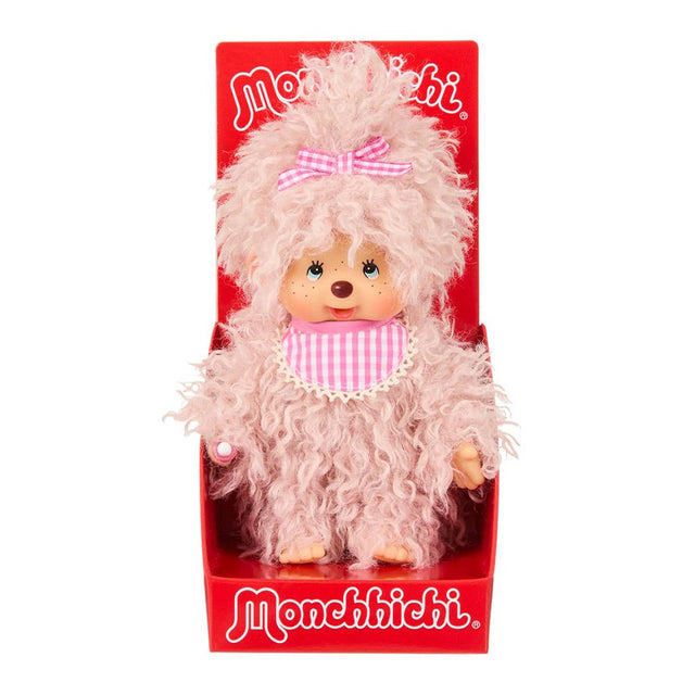  Officially licensed by Sekiguchi Japan, Monchhichi girl dressed in luxurious pink-beige plush fur with her signature thumb-sucking pose. She’s perfect for cuddling, displaying, or gifting to Monchhichi fans of all ages.