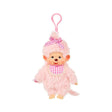 Monchhichi girl dressed in luxurious pink-beige plush fur with gingham bib and matching bow. Featuring her signature thumb-sucking pose, facial details, and soft plush body, this collectible from Sekiguchi Japan is perfect for gifting, collection, or attach to your backpack!.