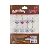 Officially licensed Monchhichi Tsunameez keychain blind box featuring heart-shaped liquid keychain containing a tiny Monchhichi figure and floating glitter stars