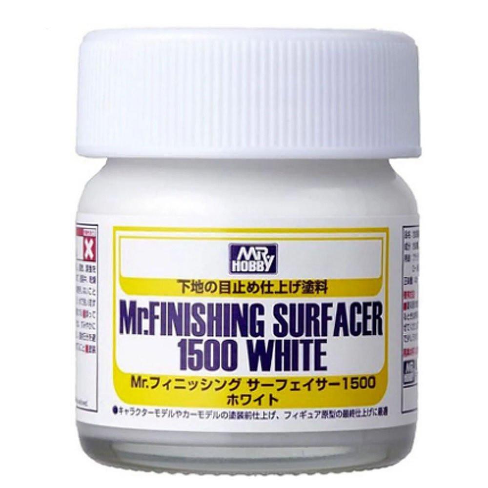 Mr. FINISHING SURFACER provides a smooth finish on the surface of parts and does not easily fill in molded areas. The white FINISHING SURFACER released this time is most suitable for final finishing before painting a character model or car model or for final finishing of the base form of figure painting that calls for bright colors. Perfect Paints for Gunpla