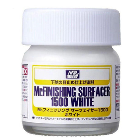 Mr. FINISHING SURFACER provides a smooth finish on the surface of parts and does not easily fill in molded areas. The white FINISHING SURFACER released this time is most suitable for final finishing before painting a character model or car model or for final finishing of the base form of figure painting that calls for bright colors. Perfect Paints for Gunpla
