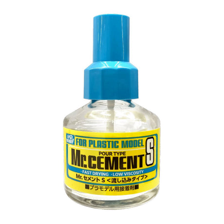 A bottle of officially licensed Mr. Hobby Mr. Cement S liquid adhesive for plastic models