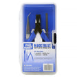 An officially licensed Mr. Hobby Mr. Basic Tool Set for plastic model kits. The set is displayed inside a clear plastic carrying case with a blue interior and includes one pair of blue-handled nippers, a set of angled metal tweezers, a metal file, and a hobby marker.