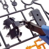 An officially licensed Mr. Hobby Mr. Basic Tool Set for plastic model kits. The set is displayed inside a clear plastic carrying case with a blue interior and includes one pair of blue-handled nippers, a set of angled metal tweezers, a metal file, and a hobby marker.