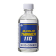 Mr. Hobby Mr. Color Thinner 110, a specialized solvent for lacquer-based hobby paints in a clear glass bottle.