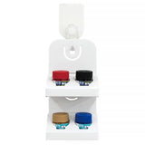 An officially licensed Mr. Hobby Mr. Mini Wall Paint Rack featuring a clear wall hook, a tube of specialized adhesive, and an illustration of white paper racks holding four paint jars mounted on a wall
