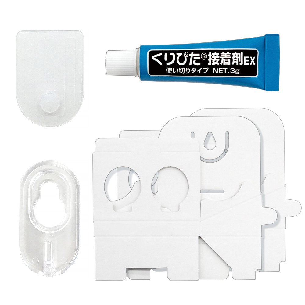 An officially licensed Mr. Hobby Mr. Mini Wall Paint Rack featuring a clear wall hook, a tube of specialized adhesive, and an illustration of white paper racks holding four paint jars mounted on a wall