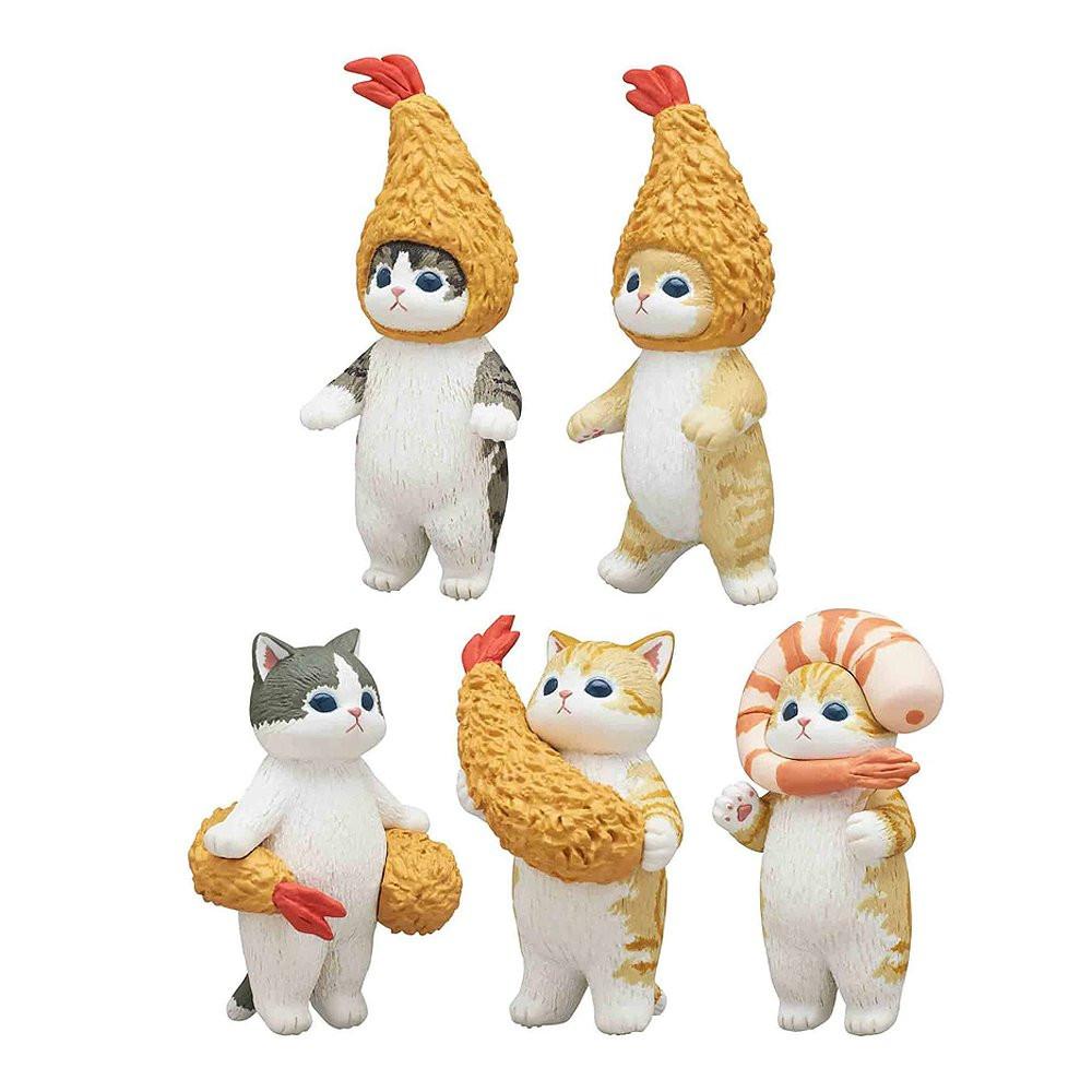 Official Mofusand Fried Shrimp Cat Blind Box figures featuring expressionless cats in fried shrimp costumes, perfect for aesthetic desktop decor