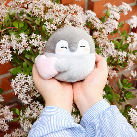 Official Spiralcute Koupen Chan Heart Plush Charm Keychain Trio; featuring pink, red, and gingham check heart positive penguins. Premium authentic Japanese character mascots for dedicated collectors and Sanrio enthusiasts seeking high-quality emotional support items.