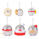 Officially licensed Spiralcute Koupen Chan Bakery Series plush collection featuring the cute grey penguin in various bread costumes like croissant, baguette, toast, cupcake, and patissier outfits. This premium set is a charming kitchen-core aesthetic for kawaii collectors.