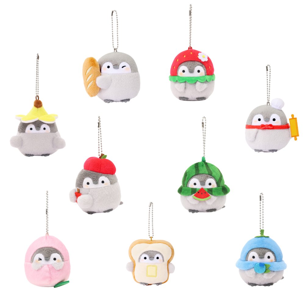 Officially licensed Spiralcute Koupen Chan 3-inch Plush Bundle featuring Bakery and Fruit Series: Choose any 4 from various designs including Baguette, Strawberry, Banana, Apple, Watermelon, Peach, Toast, and Blueberry; a customizable emotional support mascot collection with free shipping for adult collectors.