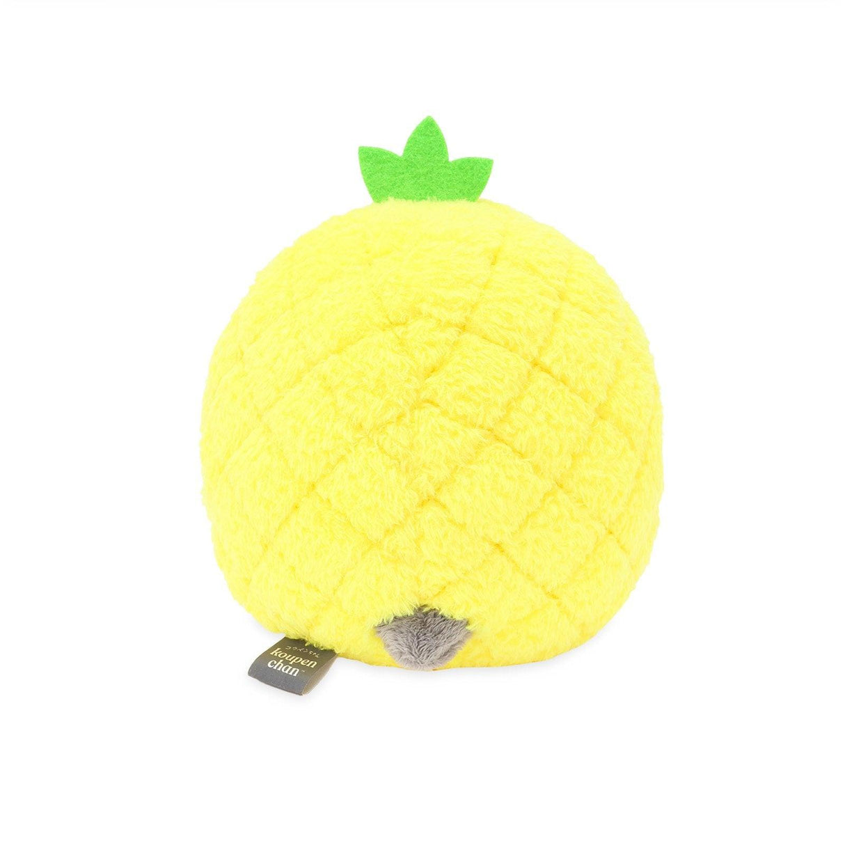 Officially licensed Spiralcute Koupen Chan licensed cute penguin plushie wearing a fluffy yellow pineapple costume with a winking expression, perfect for adult kidult collectors' desk aesthetic and emotional comfort.