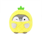 Officially licensed Spiralcute Koupen Chan licensed cute penguin plushie wearing a fluffy yellow pineapple costume with a winking expression, perfect for adult kidult collectors' desk aesthetic and emotional comfort.