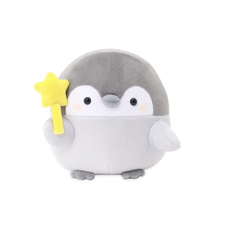 Official Spiralcute Koupen Chan Wizard Plush with star wand; a premium collectible mascot for adult penguin lovers. This high-quality grey baby penguin toy is a must-have for dedicated Sanrio and Japanese character enthusiasts seeking authentic emotional support items.