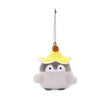 Officially licensed Spiralcute Koupen Chan cute grey penguin plush keychain wearing a yellow banana hat and with a silver ball chain, perfect for kidult bag charms and kawaii aesthetic backpack accessories.