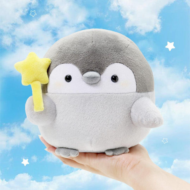 Officially licensed Spiralcute Koupen Chan Plush Collection featuring the cute grey penguin with a clover wand, star magic wand, red mug, balloon mascot, flower bouquet mascot, and pink heart mascot keychain. A premium full set for dedicated collectors and Japanese character fans seeking the ultimate kawaii plush collection.