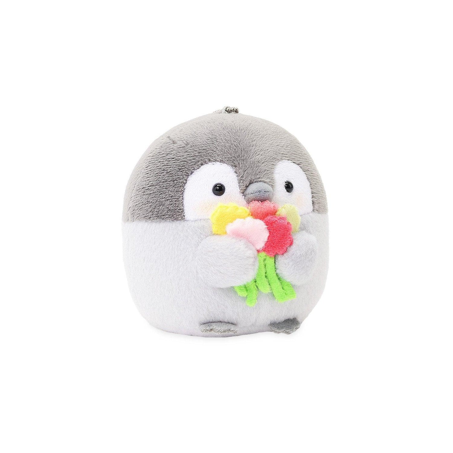 Official Koupen Chan Penguin Plush with flower bouquet  –Multi-purpose Koupen Chan mascot keychain with flower bouquet; designed to clip onto tote bags, backpacks, or sets of keys. Made with soft premium fabric and a sturdy silver chain for secure attachment. An ideal portable mental wellness tool for on-the-go healing.