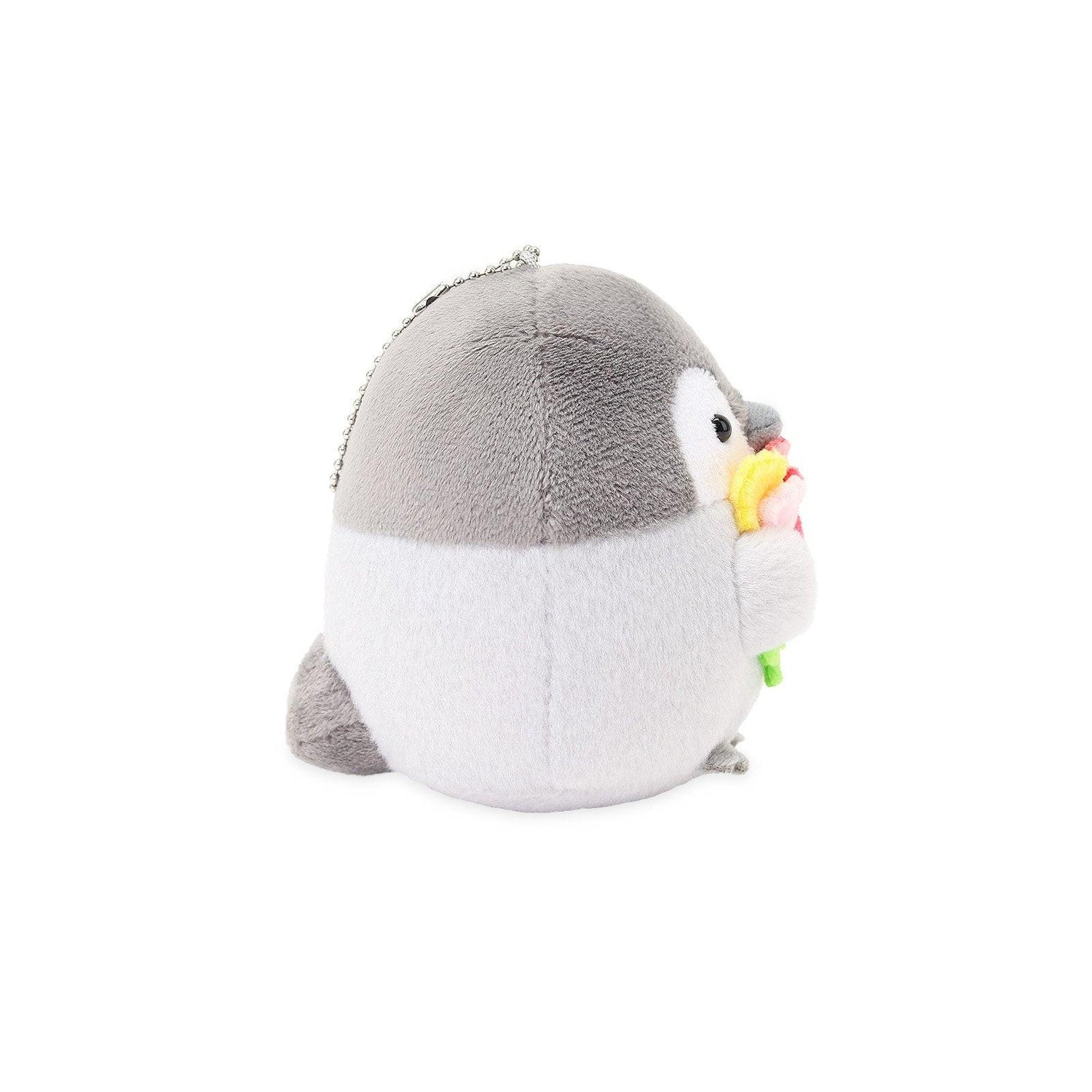 Official Koupen Chan Penguin Plush with flower bouquet  –Multi-purpose Koupen Chan mascot keychain with flower bouquet; designed to clip onto tote bags, backpacks, or sets of keys. Made with soft premium fabric and a sturdy silver chain for secure attachment. An ideal portable mental wellness tool for on-the-go healing.