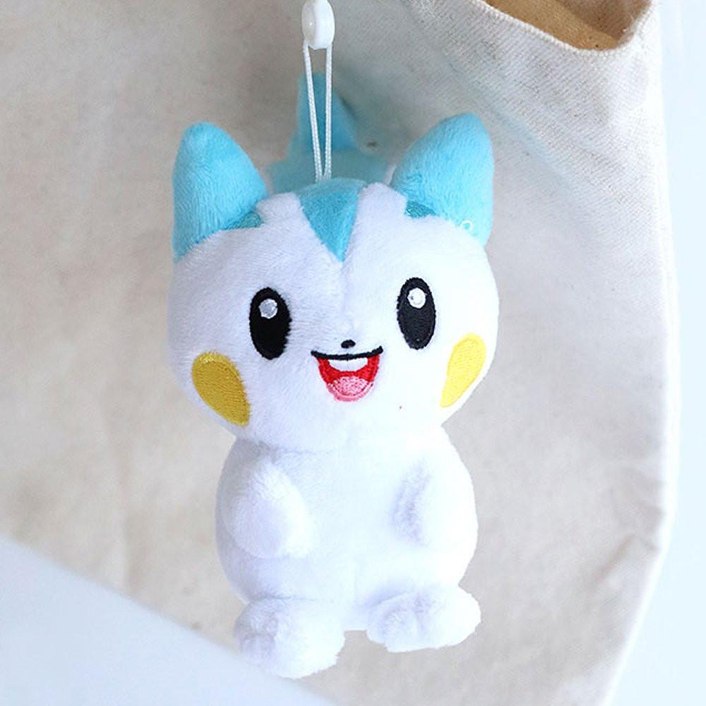 Official Pokémon Pachirisu Clip-On Plush Keychain featuring a convenient white bag clip for backpacks. This authentic mini stuffed animal with light blue ears and a fluffy tail is a top-rated birthday gift for kids and elementary school students. A high-quality Pokémon toy perfect as a cute school bag accessory or children's bedroom decor for young fans