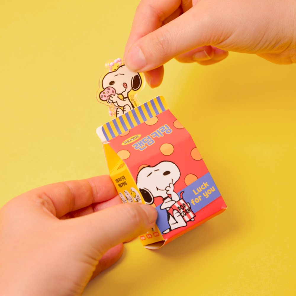 A collection of 12 different Peanuts character acrylic keychains in "Luck For You" blind boxes. The keychains feature Snoopy, Woodstock, Charlie Brown, Lucy, Linus, and Sally.