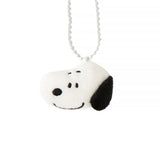 Officially licensed Peanuts plush keychain featuring the face of Snoopy attached to a white ball chain.