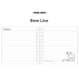 An overhead shot showing inside of the officially licensed Peanuts spiral notebooks with lined notes and illustration of Snoopy and Woodstock.