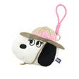 Featuring officially licensed Peanuts plush mini pouch in the shape of the character Belle's face, wearing a tan safari hat with a pink cord loop for hanging.